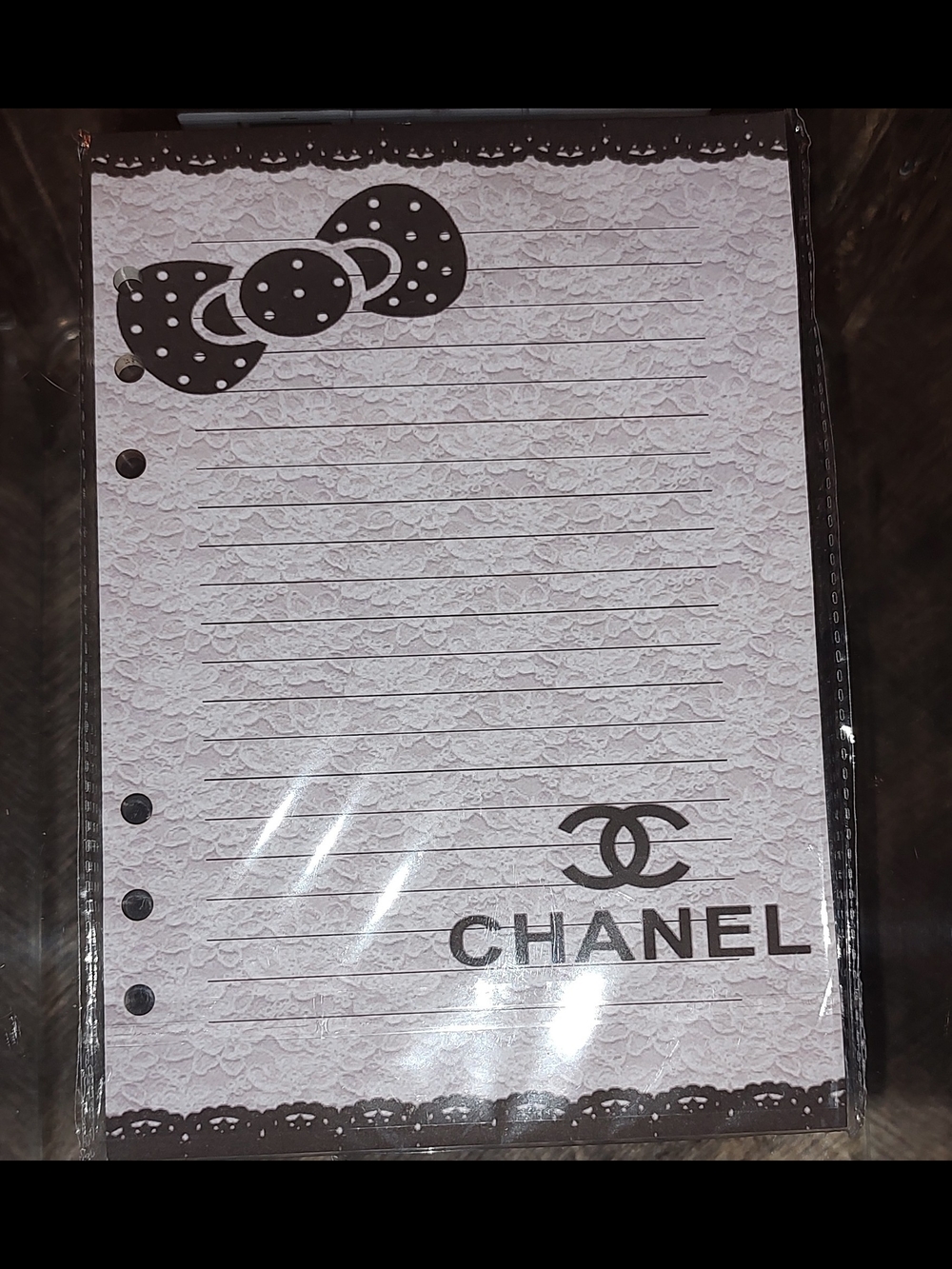 Chanel Logo Lined A5 Size Binder/ Journal White & Black Paper